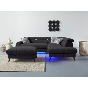 COTTA Hoekbank Mia L-vorm 3-delige kussenset, ottomane, naar keuze met of zonder rgb-verlichting