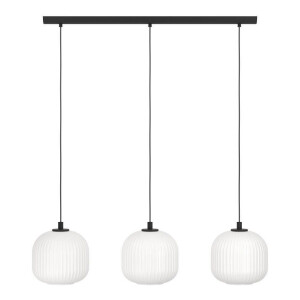 EGLO Hanglamp MANTUNALLE Hanglamp, metaal in zwart en glas in wit, E27 fitting, 120 cm (1 stuk)