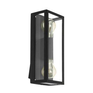 EGLO Wandlamp ALAMONTE 1 Buitenlamp, verzinkt staal in zwart, glas transparant, E27, IP44 (1 stuk)