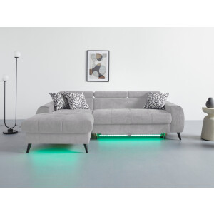COTTA Hoekbank Mia L-vorm 3-delige kussenset, récamier, naar keuze met of zonder rgb-verlichting