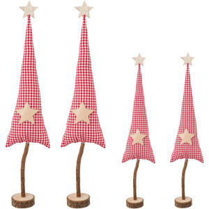 Creativ deco Deco-boom Kerstversiering rood van stof in 2 maten: 30x9 cm, 40x13 cm (4 stuks)