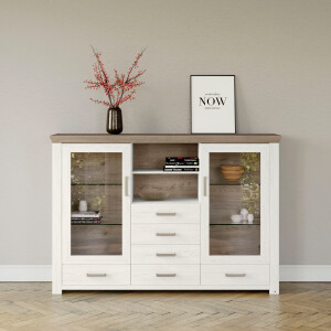 set one by Musterring Highboard York Type 56, met Glazendeuren, verlichting optioneel, B 184 cm