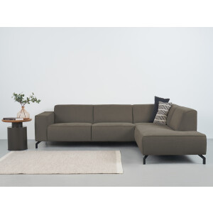 Places of Style Hoekbank Lorcan, breedte 275 cm, zacht zitgevoel met zwarte metalen poten, lederlook en zachte structuurstof