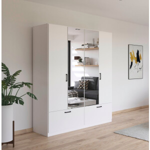 rauch Draaideurkast Kledingkast kast garderobe waskast BARI met spiegel met lades en moderne greep in grijs metallic made in germany