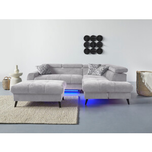 COTTA Hoekbank Mia L-vorm 3-delige kussenset, ottomane, naar keuze met of zonder rgb-verlichting