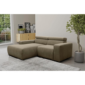 DOMO collection Hoekbank Brandon kleine versie BxDxH: 214x100x80 cm Met verstelbare hoofdsteun, ook in leer en cord, L-model