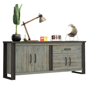 Dressoir Baxter 224 cm breed grijs eiken met antraciet
