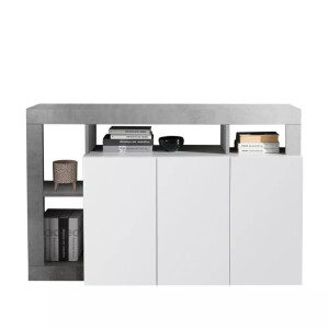 Dressoir Hamburg 146 cm breed 3 deurs hoogglans wit met beton