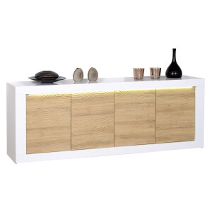 Dressoir Karma 220 cm breed - Hoogglans wit met Eiken