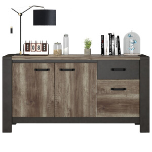 Dressoir Malt 204 cm breed oud eiken met antraciet