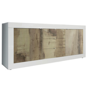 Dressoir Basic 210 cm breed wit met eiken