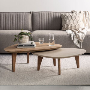 DTP Home Organische Salontafel 'Bliss' Set van 2 stuks, Mortex en Teakhout, 100 x 70cm