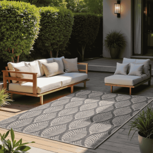 Dubbelzijdig Buitenkleed Liora - Wit Grijs 250x80cm - - Dekbed-Discounter.nl