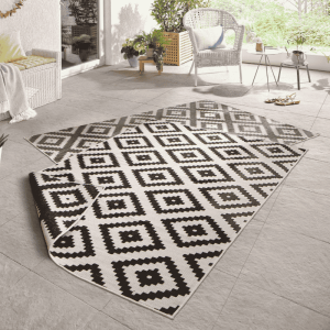 Dubbelzijdig Buitenkleed Malta - Zwart Creme 150x80cm - - Dekbed-Discounter.nl