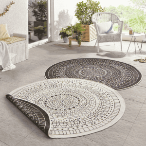 Dubbelzijdig Buitenkleed Porto Rond - Zwart Creme Xcm - - Dekbed-Discounter.nl