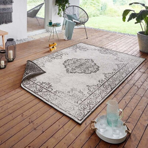 Dubbelzijdig Buitenkleed Triomphe Zwart Crème 160x230 Cm Laagpolig NORTHRUGS - Dekbed-Discounter.nl
