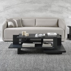 Ethnicraft Salontafel 'Abstract' Gevernist Teakhout, 140 x 85cm, kleur Zwart