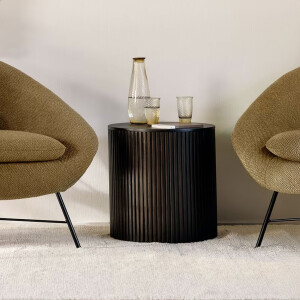 Ethnicraft Ronde Bijzettafel 'Roller Max' Gevernist Mahoniehout, 40cm, kleur Donkerbruin