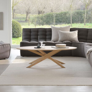 Ethnicraft Ovale Salontafel 'Mikado' Geolied Eikenhout, 143 x 67cm