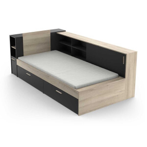 Eenpersoonsbed Life 90x190/200 cm zwart met eiken