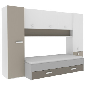 Tidy overbed - eenpersoonsbed met opbergruimte - wit met klei