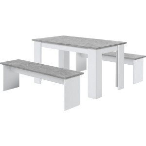 Eettafel set Dornum 138 cm breed in grijs beton met 2 banken