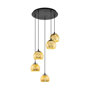 EGLO Hanglamp ALBARACCIN Hanglamp, metaal in zwart en glas in goud, E27, Ø 58,5 cm (1 stuk)