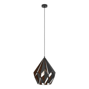 EGLO Hanglamp CARLTON 1 Hanglamp, metaal in zwart en koper, E27 fitting, Ø 38,5 cm (1 stuk)