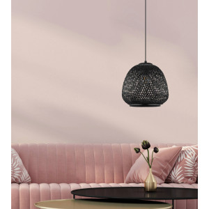EGLO Hanglamp Dembleby Houtkorf gevlochten, zwart, vintage, Hygge, 1 fitting