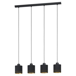 EGLO Hanglamp ESTEPERRA Vintage hanglamp van staal en textiel in zwart, goud, E27, L 94 cm (1 stuk)