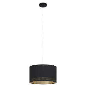 EGLO Hanglamp ESTEPERRA Vintage hanglamp van staal en textiel in zwart, goud, E27, Ø 38 cm (1 stuk)