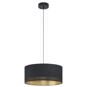 EGLO Hanglamp ESTEPERRA Vintage hanglamp van staal en textiel in zwart, goud, E27, Ø 53 cm (1 stuk)