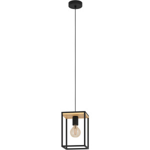 EGLO Hanglamp LIBERTAD Hanglamp in zwart en bruin van staal, hout - excl. E27 - 40W (1 stuk)