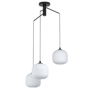 EGLO Hanglamp MANTUNALLE Hanglamp, metaal in zwart en glas in wit, E27 fitting, Ø 62 cm (1 stuk)