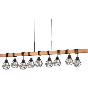 EGLO Hanglamp TOWNSHEND 5 zwart / l150 x h110 x b20 cm / van hout en metaal / retro / vintage