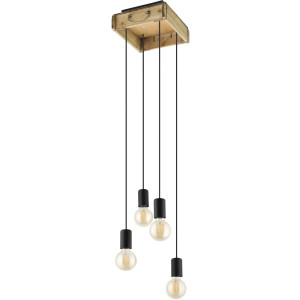 EGLO Hanglamp WOOTTON Hanglamp in bruin en zwart van hout, staal - excl. E27 - 40W (1 stuk)