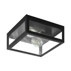 EGLO Plafondlamp AMEZOLA Wandlamp, plafondlamp, staal en glas, zwart, helder, E27, IP44 (1 stuk)