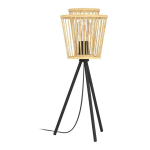 EGLO Tafellamp HYKEHAM Nachtkastlamp van bamboe in natuur en metaal in zwart, E27 fitting (1 stuk)