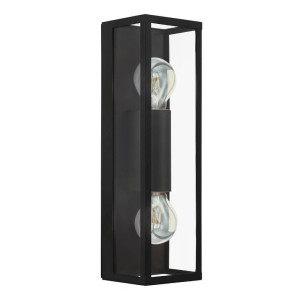 EGLO Wandlamp AMEZOLA Wandlamp van staal en glas, ganglamp in zwart, helder, E27, IP44 (1 stuk)