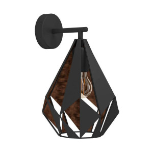 EGLO Wandlamp CARLTON 1 Vintage wandlamp, wandverlichting, metaal, zwart, koper, E27 (1 stuk)