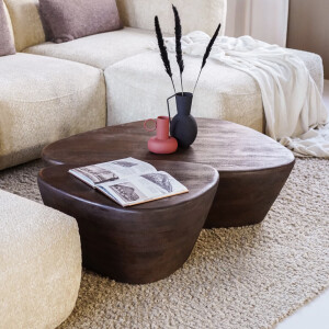 Eleonora Salontafel 'Mila' Organisch, Mangohout, 70 x 53cm, kleur Bruin