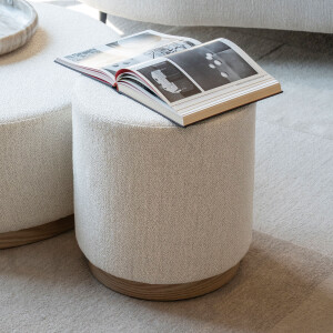 Eleonora Poef/Bijzettafel 'Avah' Bouclé, 41cm, kleur Beige
