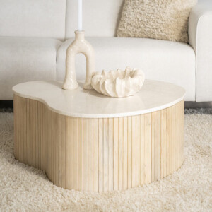 Eleonora Organische Salontafel 'Kira' Mangohout en marmer, 83 x 72cm