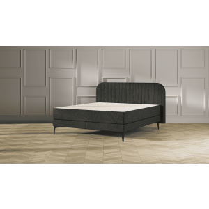 Emma Signature Boxspring Bed 180x210 - Donkergrijs - Strepen Hoofdbord - Zwart metaal Pootjes