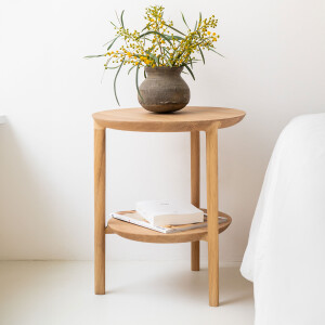 Ethnicraft Ronde Bijzettafel 'Bok' Geolied Eikenhout, 43cm, kleur Naturel