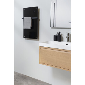 Eurom Alutherm Convectorkachel - 81.5x43.8cm - IP24 - 1200watt - wifi - vloer/wand- Verticaal - metaal/glas zwart mat 361261