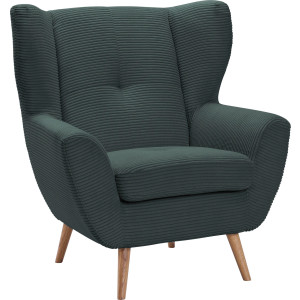 exxpo - sofa fashion Fauteuil ALVESTA, oortstoel, loungesofa met hoog zitcomfort gezellige rugleuning, met knoopstiksels en hoge houten voeten, in cord