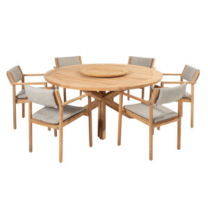 4 Seasons Outdoor Diningset Prado Levi 8-delig Teak Ø160 cm met Lazy Susan Draaischijf