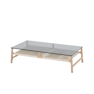 Fawn coffee table houten salontafel whitewash - met glazen tafelblad grey - 120 x 60 cm