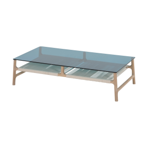 Fawn coffee table houten salontafel whitewash - met glazen tafelblad petrol - 120 x 60 cm